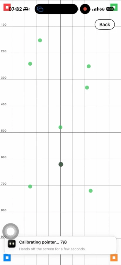 ESP32 Agent calibrating its pointer on a grid